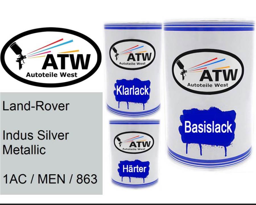 Land-Rover, Indus Silver Metallic, 1AC / MEN / 863: 500ml Lackdose + 500ml Klarlack + 250ml Härter - Set, von ATW Autoteile West.